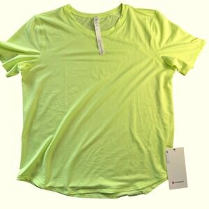 Lululemon NEW W TAG High Neck Run and Train Tee Neon Yellow FZAP Size 10 LW3EOGS